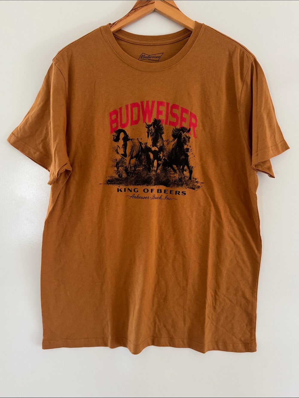 Budweiser King of Beers Graphic T-Shirt Men’s XXL Brown Horses Tee